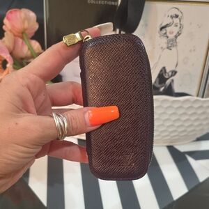 Louis Vuitton Textured Brown Key Pouch with Gold Accent